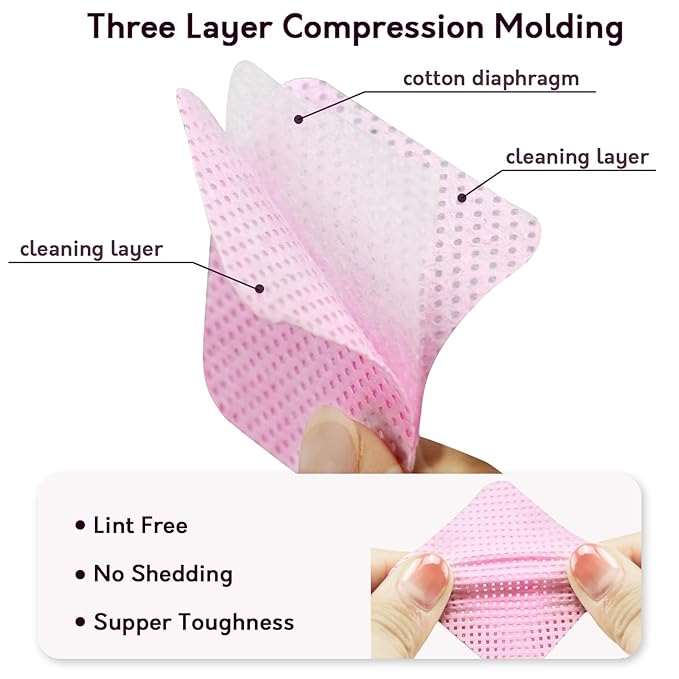 Pink Lint Free Nail Wipes- 2000PCS Super Absorbent Nail Polish Remover Pads- Disposable Lint Free Wipes for Nail Polish Removal, lash Extensions Application, Nail Care