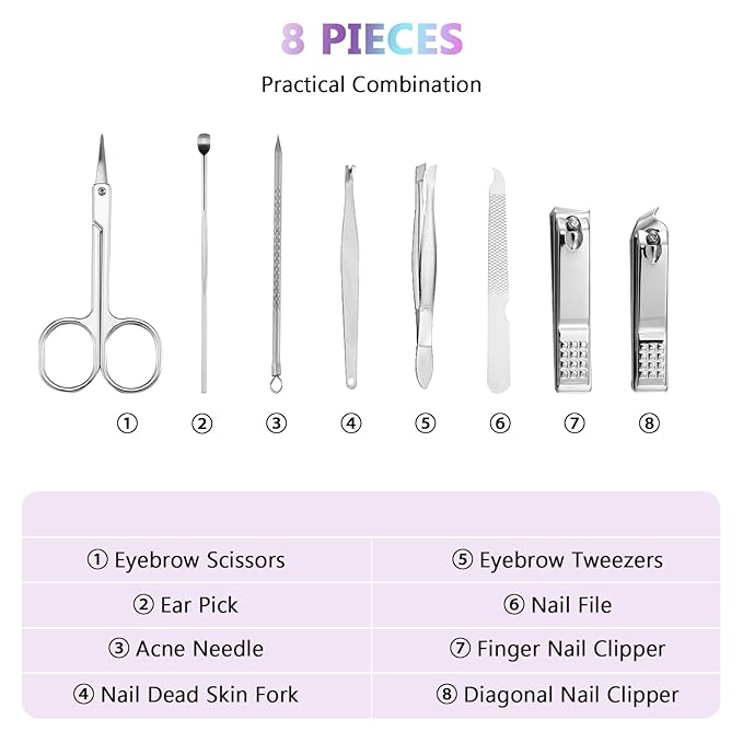Lasnten 24 Set Christmas Manicure Set Bulk Nail Clippers Grooming Nail Kit Stainless Steel Professional Pedicure Kit Pedicure Tools with Travel Case Gifts for Xmas Men Women(8 in 1,Laser)