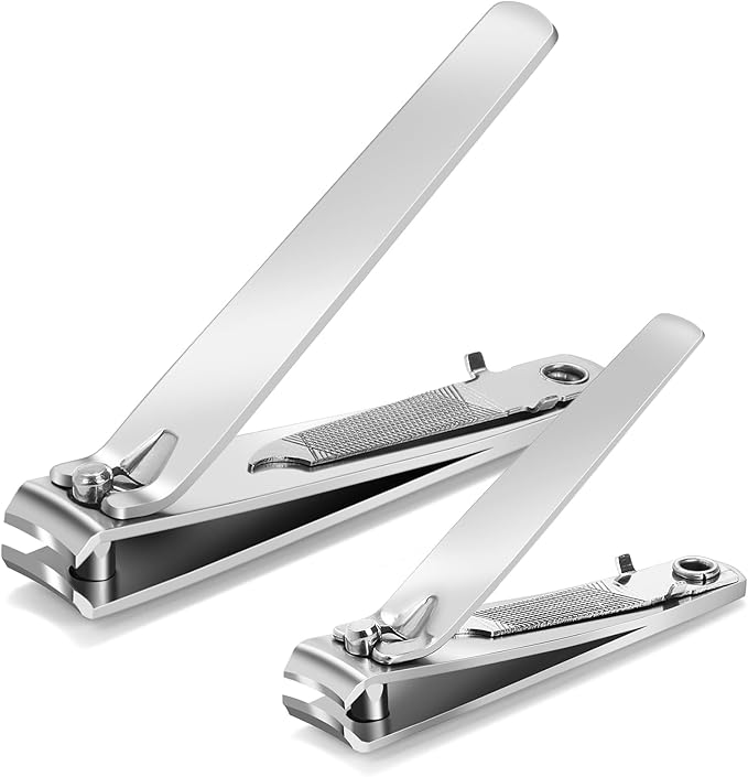 Premium Nail Clippers Set | Stainless Steel with Built-in File | 3.1" Toenail & 2.2" Fingernail Clippers for Men & Women | Curved Blades for Precision Cutting & Easy Grip (Silver)