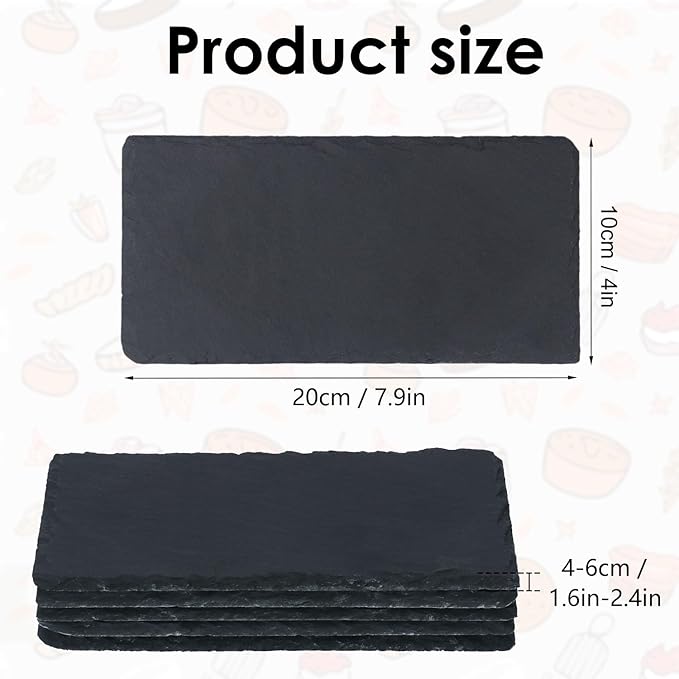 16 Pack 4 x 8 Inch Slate Cheese Boards, Black Rectangle Slate Charcuterie Boards, Natural Charcuterie Stone Plates for Parties, Gifts, and Special Events, Cheese, Sushi, Food.