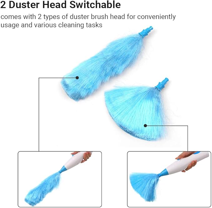 Duster,SIUKE Handheld Battery Operated Electric Spin Duster Feather Duster Retractable Microfiber Cleaning Brush Hand Dust Duster Brush Dust Removal Tool with 2 Brush Head