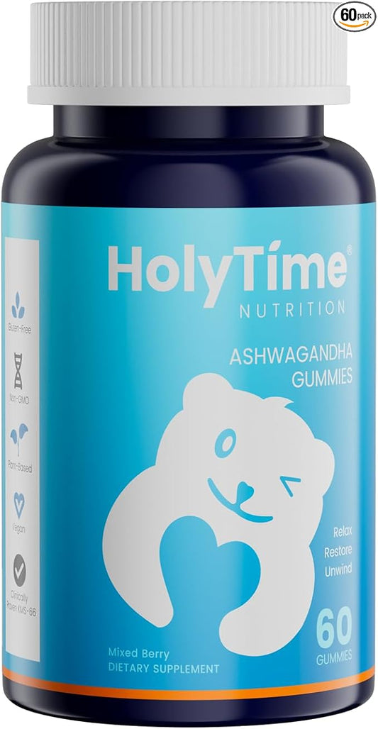 HolyTime Ashwagandha Gummies – 60 Vegan Soft Chews,KSM-66 – Natural Herbal Blend for Everyday Balance – Plant-Based & Gluten-Free – Vegan Friendly & Daily Wellness Support