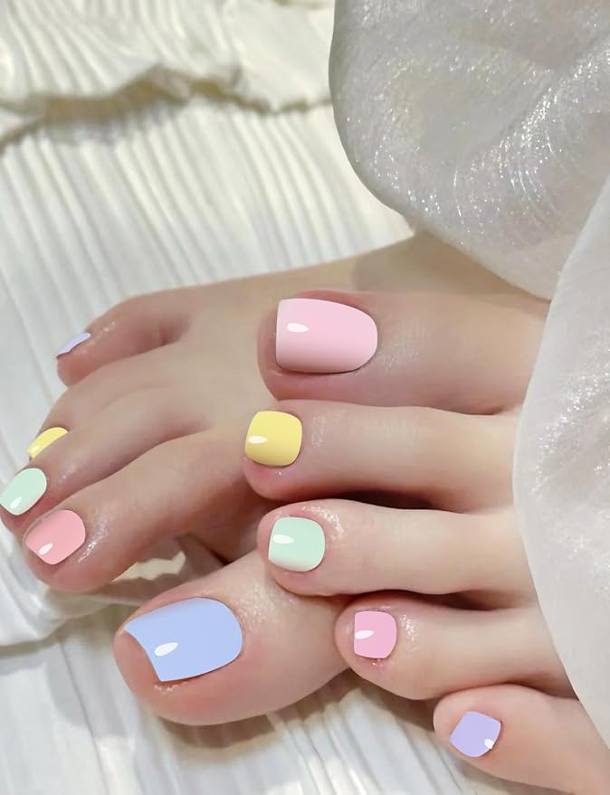 Semi Cured Gel Toenail Strips, 26 Macaron Gel Toe Nail Stickers, Works with Any UV Lamps