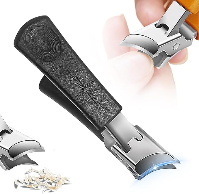 Wide Jaw Opening Anti-Splash Slanted Nail Clipper, 2025 Curved Toenail Clippers for Thick Toenails Fingernail and Toenail Clipper Cutters Angled Nail Clippers (Black, 1Pack)