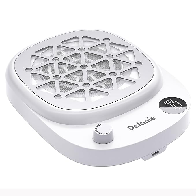 Delanie Professional Nail Dust Collector Cordless with 50pcs Filter Pads, Portable Dust Collector for Nail Tech 6000 RPM, Rechargeable Compact Nail Fan Dust Collector with 10 Speed Settings & Display