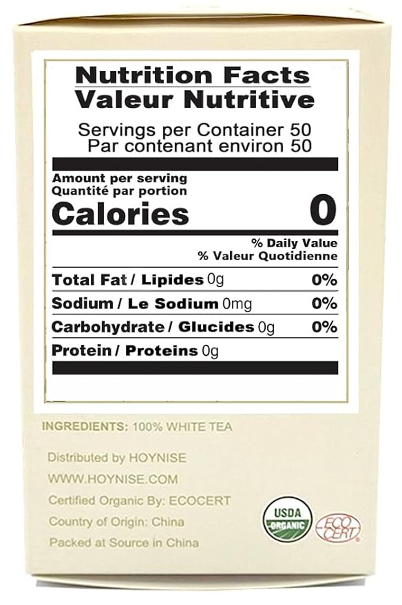 HOYNISE - Organic White Tea Loose Leaf - Moonlight White - Low Caffeine - Zero Artificial Flavorings & Additives - High in Antioxidants, 25 Cups/1.76oz