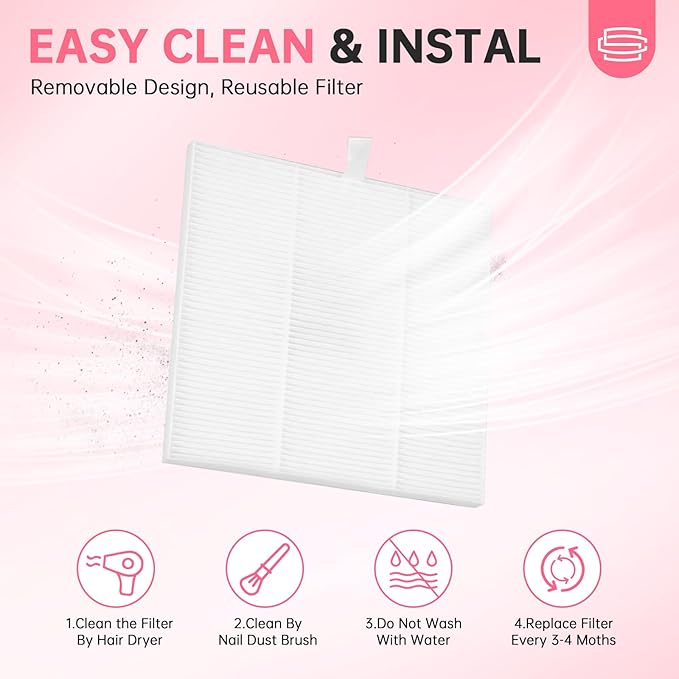 Professional Nail Dust Collector,Powerful Dust Collector Nail Tech with Reusable Filter,Compact Vacuum Fan Dust Collector Manicure Pedicure Tool for Acrylic Nail Polish,Salon & Home