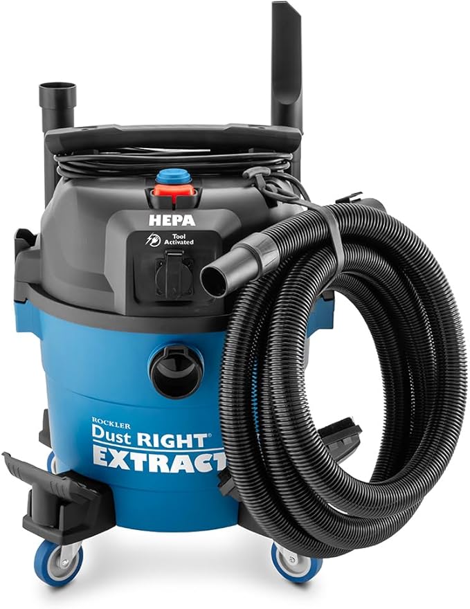 ROCKLER 9 Gal HEPA Dust Collector - Power Tool Activated Shop Dust Collection System for Dislodging Debris - Heavy Duty, Washable, & Portable Shop Vaccum to Capture Debris from Different Tools