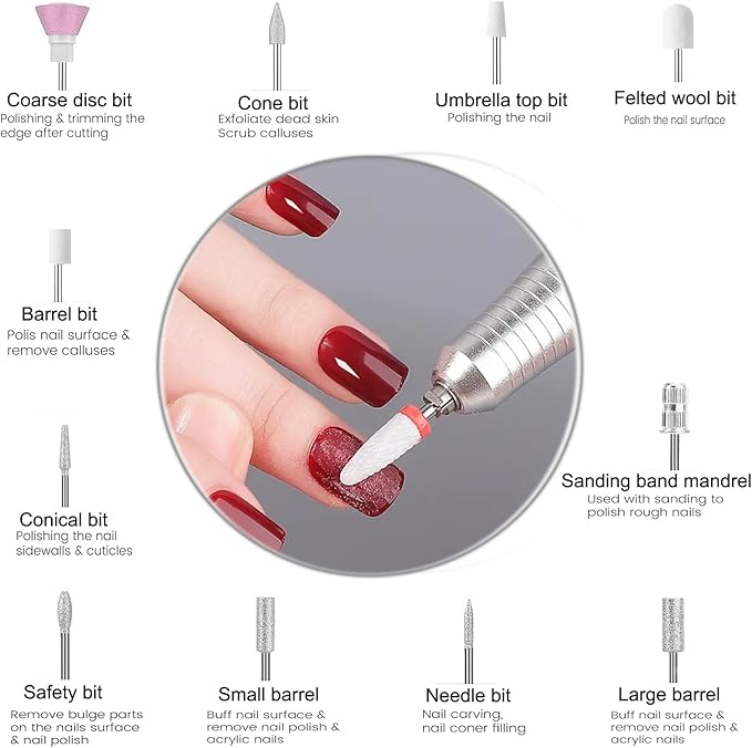 Electric 45000RPM Nail Drill Machine Rechargeable Portable Nail File Electric DIY Nail Drill Kit with Smart LCD Screen for Gel Nail Manicure and Pedicure Reflective Body etc(White)