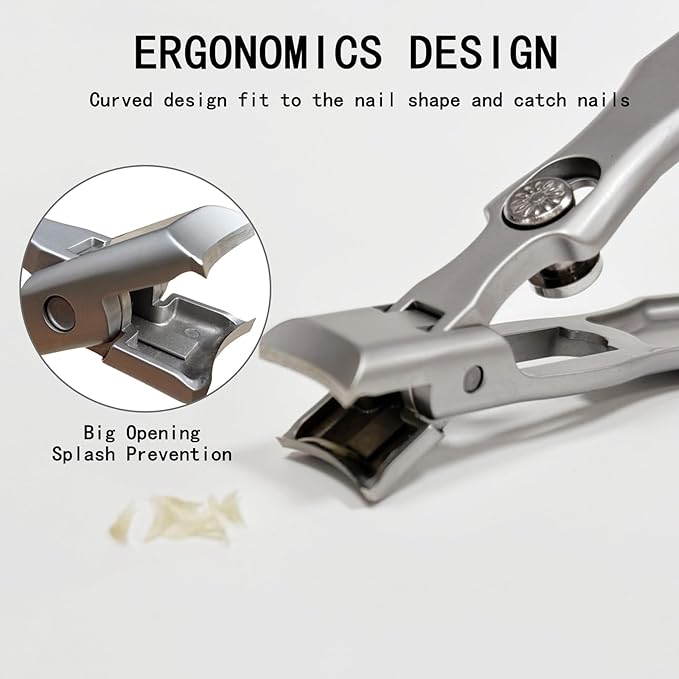 German Stainless Steel Nail & Toenail Clippers for Thick Nails - Heavy Duty Wide Jaw,Safety Lock,Anti-Splash Design for Seniors,Travel (Silver)