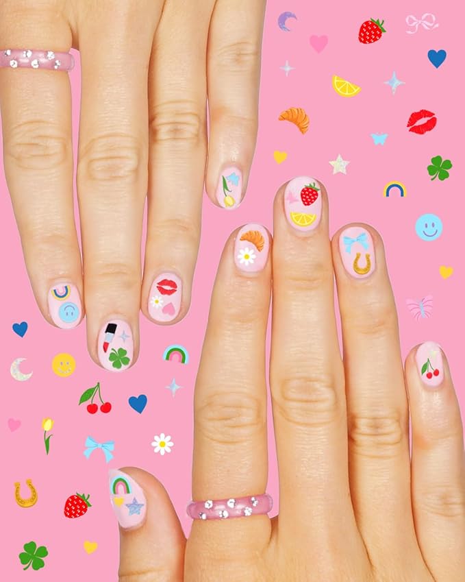 xo, Fetti Trendy Girl Nail Stickers | 604 Stickers | Girly Party Favor, Rainbow Bachelorette Decorations, Smiley Kids Birthday Manicure, Butterfly Adhesive Press Ons