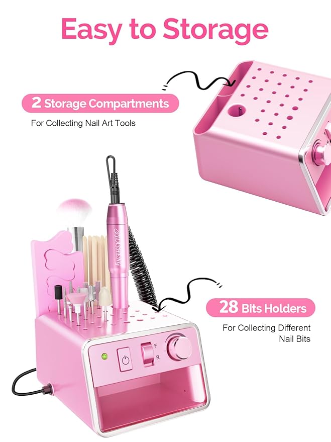 Professional Electric Nail Drill Portable Nail File for Acrylic Gel Nails, 20000RPM Professional Nail Drill Machine for Nail Polish Remover with the Function of Storing Manicure Accessories, Purple