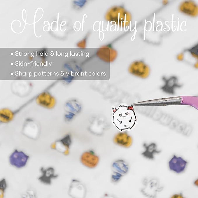 Halloween Nail Stickers for Nail Art - Cute Ghost Nail Art Sticker Bat Witch Hat 5D Embossed Nail Decals Self-Adhesive Nails Supply Manicure Stickers for Nails Decoration (Happy All Saints' Day)