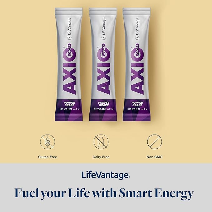 LifeVantage AXIO Regular Energy Drink Powder, Nootropic Supplement, Focus & Mood Support, with L-theanine, Green Tea, B Vitamins, DMAE, Quercetin & Pine Bark, Purple Grape, 30 Packets