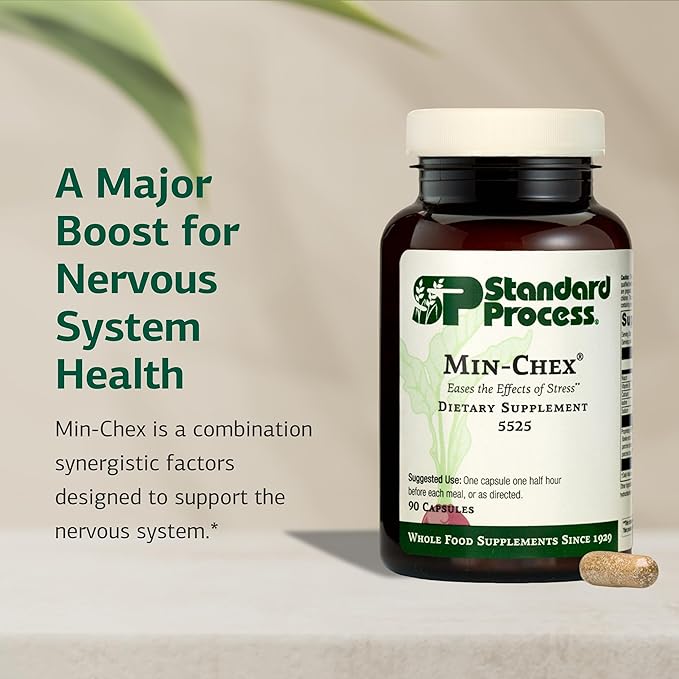 Standard Process Min-Chex - Supplement for Nervous System Support - Supports Healthy Gland Functions to Aid a Healthy Stress Response - Non-Dairy - 90 Capsules (90 Servings)