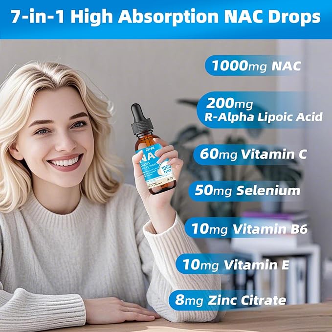 Liquid NAC Drops 1000MG, NAC Supplement N-Acetyl Cysteine with Alpha Lipoic Acid for Adults & Kids, Immune System & Antioxidant Support, Liver & Lung Health, Natural Lemon Flavor, Sugar Free, 2FL OZ