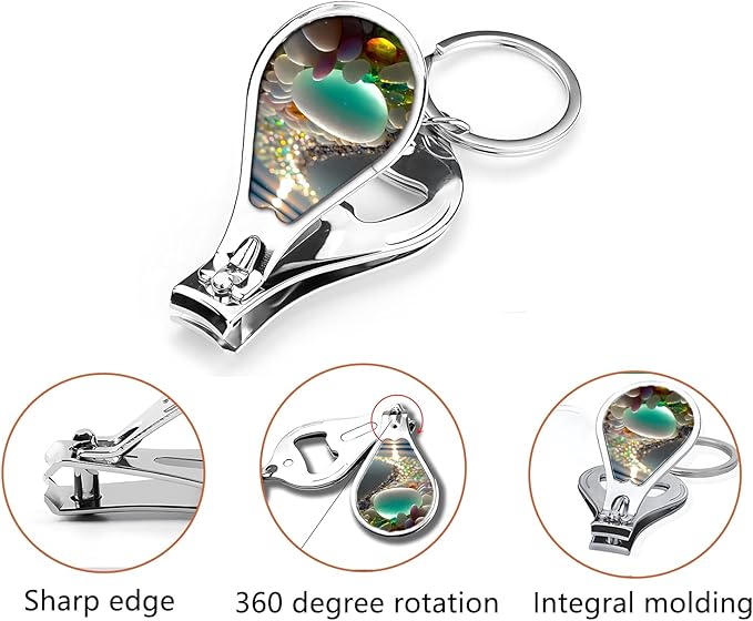 Toenail Clippers for Men 2 Pack Nail Clipper Set with Key Chain Cute Nail Cutter with Jar Opener for Dorm Room Essentials,Kitchen Gadgets,Golf Accessories,Travel Essentials(Pebble)