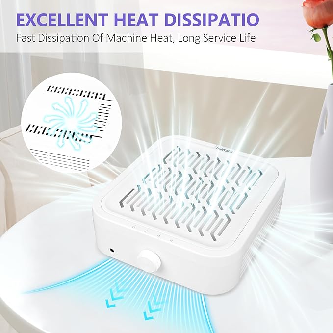 LIONVISON Nail Dust Collector for Acrylic: 120W Professional Nails Dust Collector With Reusable HEPA Filter For Home Salon Use - Portable 3 Speed Vacuum DIY Manicure For Nail Art Beginners (Age 25-45)