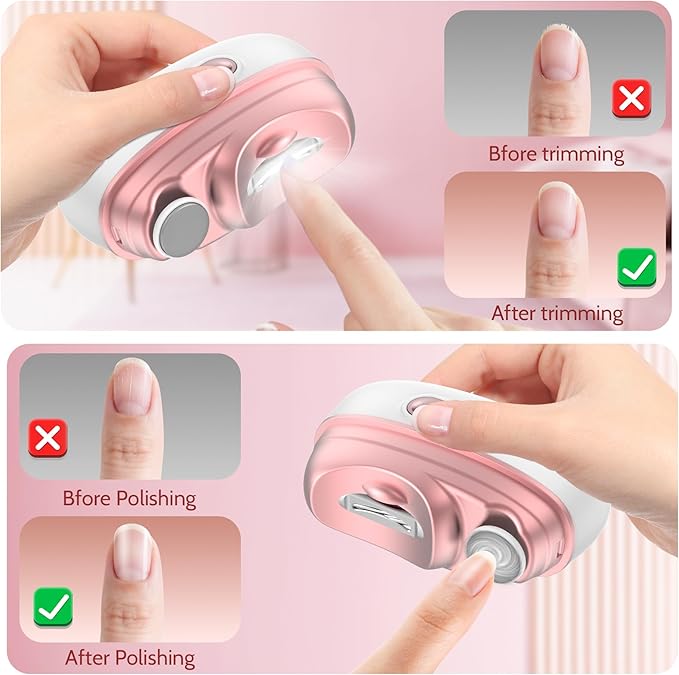 Electronic Nail Clipper 4-in-1 Trimmer with File, Polisher, UV Light & Nail Scraps Storage- Rechargeable Portable Kit for Safe & Precise Nail Care (Not for Thick Nails)