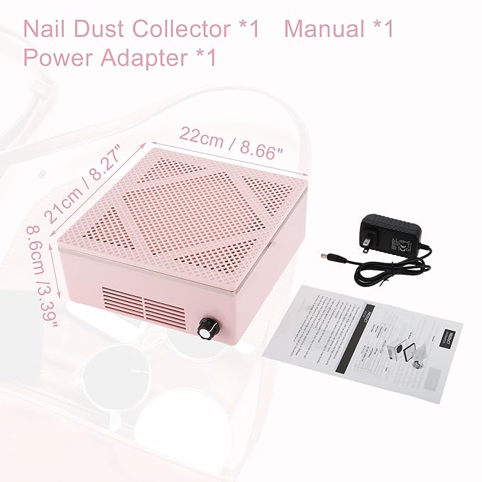 VOCOSTE Nail Dust Collector, 60W Nail Vacuum Dust Collector, Low Noise Nail Fan Dust Collector, Dust Collector Nail Tech, for Manicure Acrylic Gel Nails Polishing, Pink