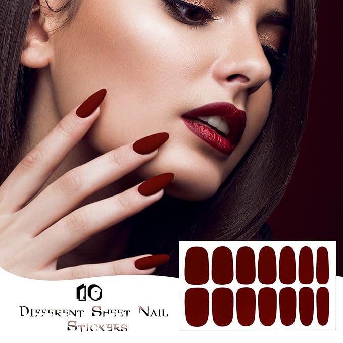 140 Pcs 10 Sheets Solid Color Full Wrap Nail Stickers Polish Strips Gradient Stickers Glitter Self Adhesive DIY Art Decals Strips with 2 Pcs Nail Files for Holiday Decor (Matte Style)