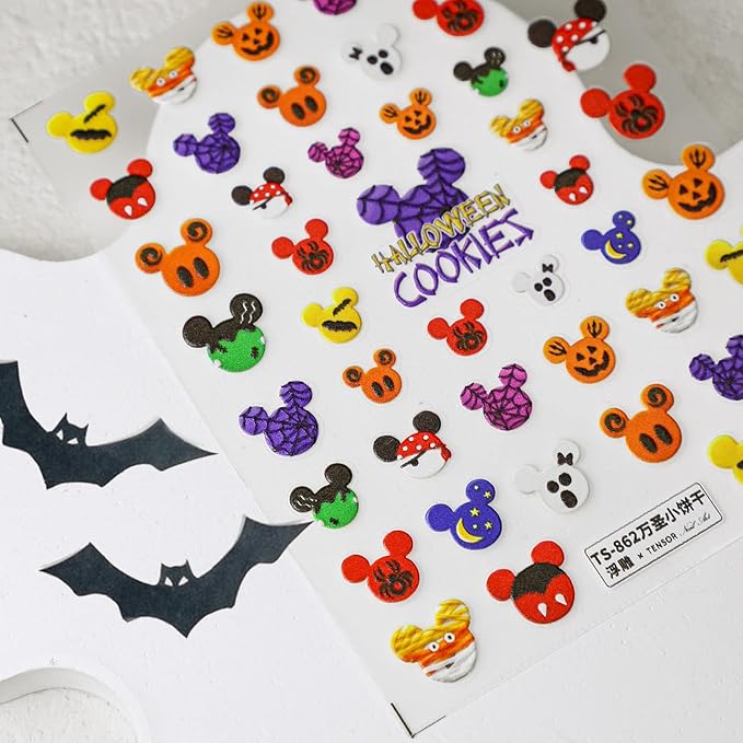 Halloween Nail Stickers for Nail Art - Halloween Cookies 5D Embossed Nail Decals Self-Adhesive Nails Supply Manicure Stickers for Nails Decoration