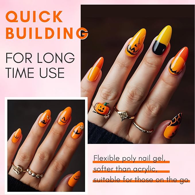 Makartt Poly Nail Gel Set: Orange Yellow Colors, Strong Builder for Extension Overlay Strengthener 3D Diy, Multifunctional, Long-lasting for Nails French Manicures Home Salon-2PCs 30ML