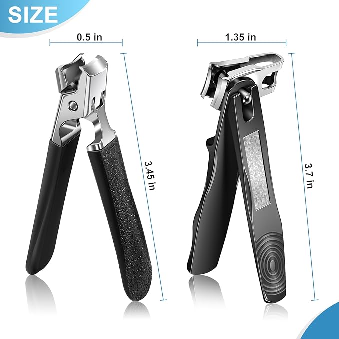 Toenail Clippers for Thick Toenails, Wide Jaw Opening Nail Clippers for Men Seniors, Large Heavy Duty Toe Nail Clippers with Rotary Head, Sharp No Splash Fingernail Clipper Cutter with Catcher