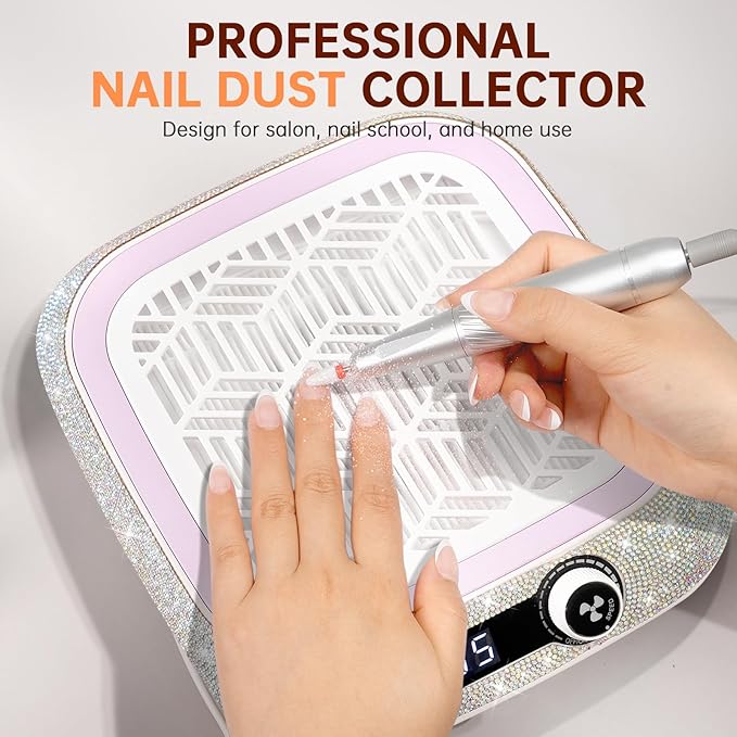 Professional Nail Dust Collector,Powerful Dust Collector Nail Tech with Reusable Filter,Compact Vacuum Fan Dust Collector Manicure Pedicure Tool for Acrylic Nail Polishing,Salon&Home