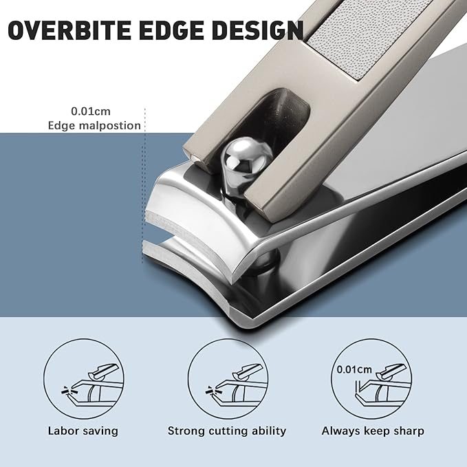 BEZOX Nail Clipper, 3PCS Set Fingernail Clippers – 2 Curved Blades and 1 Slant Cutting Edge Toenail Cutter Nail Trimmer