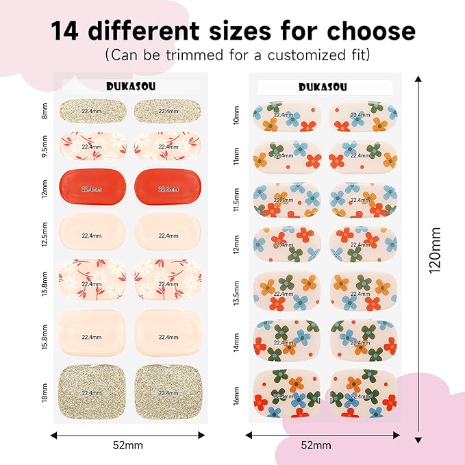 Semi Cured Gel Nail Strips 2 Set, (Glitter,Five Flower) 56 Pcs Gel Nail Wraps,Stickers Works with Any UV/LED Lamps,Long Lasting,Salon-Quality, Easy to Apply