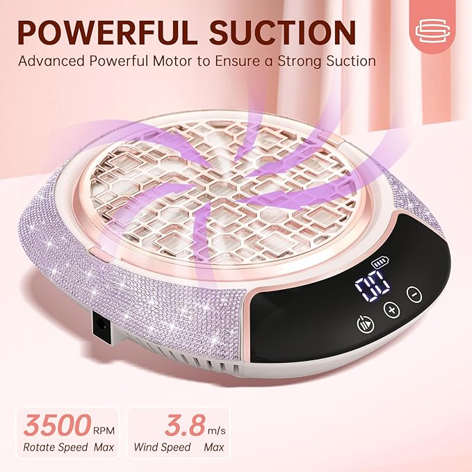 Cordless Nail Dust Collector,Portable Dust Collector Nail Tech with LED Display,Rechargeable Dust Suction Machine with Reusable Fillter for Acrylic Gel Polish,Salon & Home