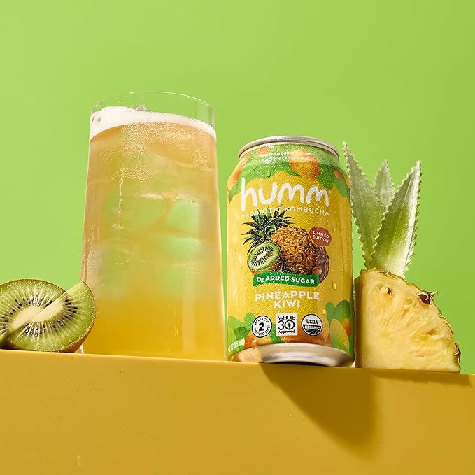 Humm Whole30 Approved Kombucha, Pineapple Kiwi, Organic, Vegan & GMO Free (12 Pack)