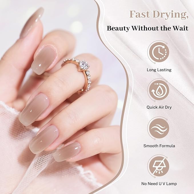 16.5ml Jelly Nude Brown Nail Polish Large Volume Quick Dry Nail Polish, Long Lasting Shine, Fingernail Toenail Nail Art DIY Home Travel Nail Art Gift