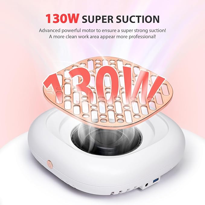 130W Brushless Nail Dust Collector Machine Nail Dust Vacuum Cleaner with Powerful Suction Extractor Fan for Manicure, Professional Nail Filter for Nail Art (Rose Style)