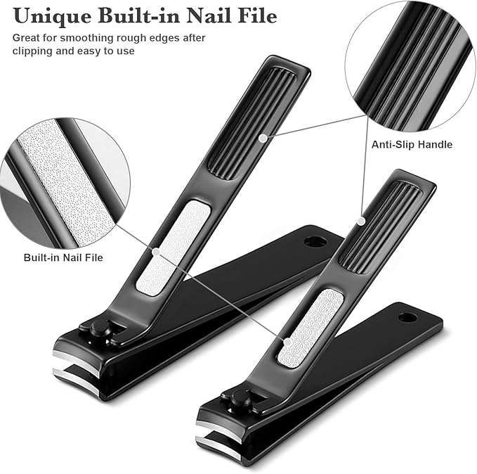 Nail Clippers Manicure Set, Toenail Clippers and Fingernail Clippers, Sharp and Durable Stainless Steel Nail Cutter w/Metal Case for Men and Women, Black