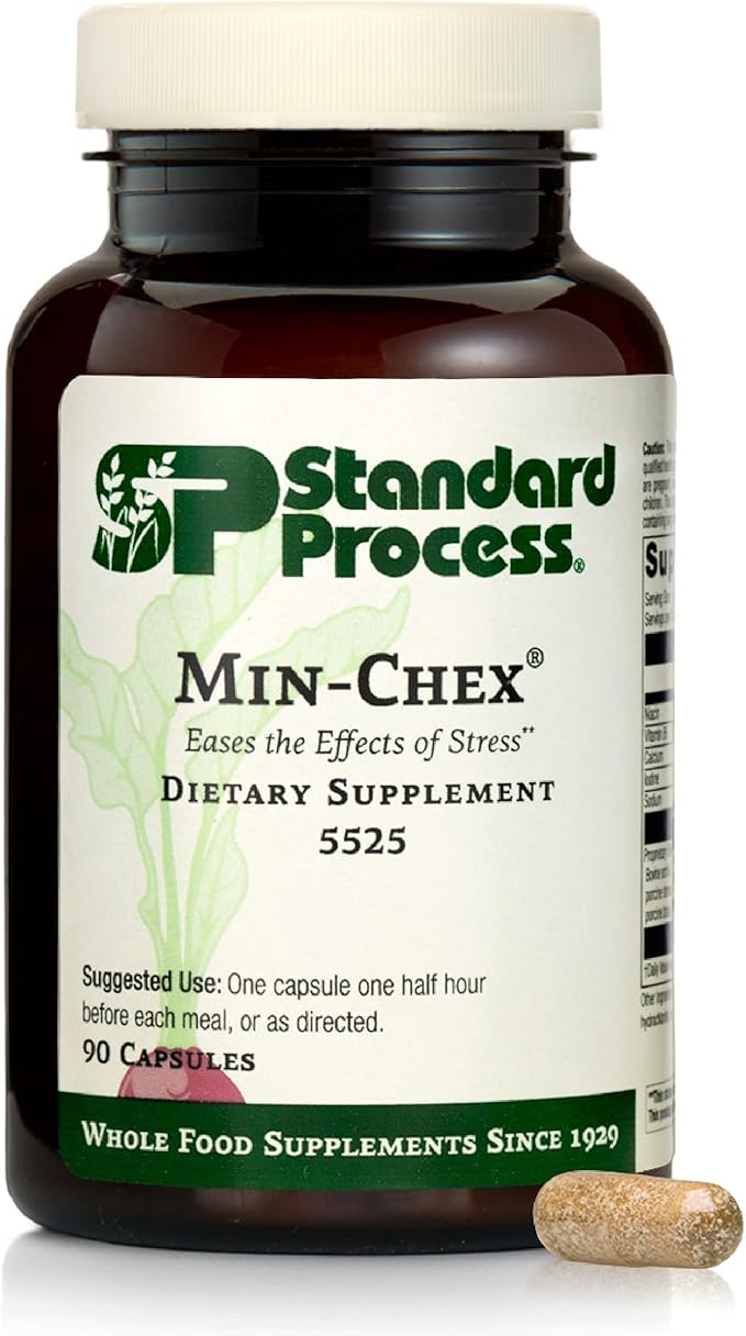 Standard Process Min-Chex - Supplement for Nervous System Support - Supports Healthy Gland Functions to Aid a Healthy Stress Response - Non-Dairy - 90 Capsules (90 Servings)