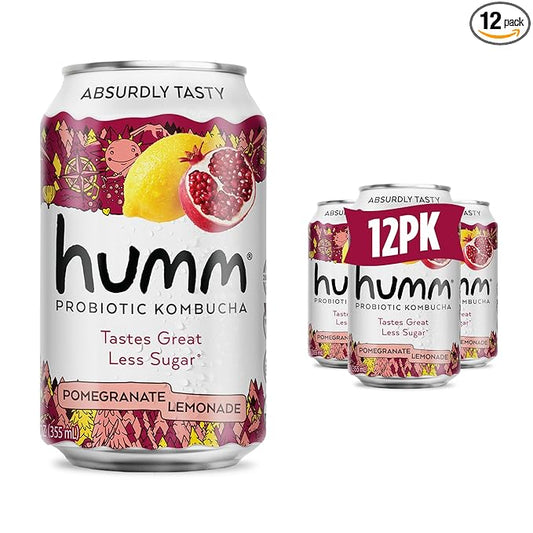 Humm Kombucha Pomegranate Lemonade, Organic, Vegan & GMO Free (12 Pack)
