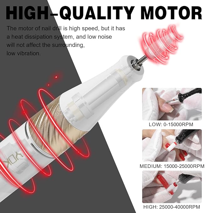 YOKE FELLOW Nail Drill Machine - 4000RPM Nail Drills for Acrylic Nails Professional with 12 Drill Bits for Electric Nail File Manicure Pedicure Home Use (White)