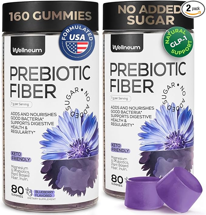 High Prebiotic Fiber Gummies for Women and Men 7G per Serving - Natural GLP-1 Support - Beet FOS Fiber, Magnesium, Inulin, Probiotic - Gummy Supplement for Digestive Health - Sugar Free - 2 Pack