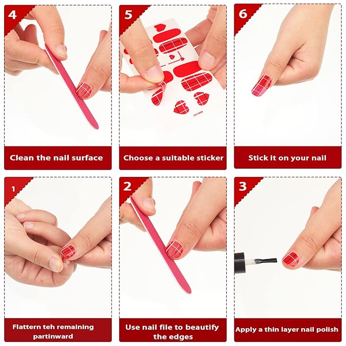 140 Pcs 10 Sheets Valentine's Day Full Wrap Nail Stickers Polish Strips Gradient Stickers Glitter Self Adhesive DIY Art Decals Strips with 2 Pcs Nail Files for Valentine Decor (Sweet Style)