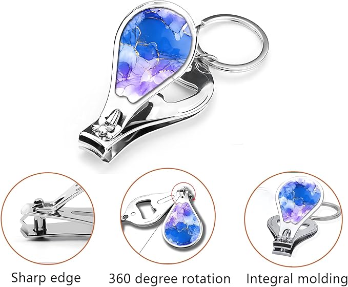 Toenail Clippers for Men 2 Pack Nail Clipper Set with Key Chain Cute Nail Cutter with Jar Opener for Dorm Room Essentials,Kitchen Gadgets,Gift for Thanksgiving, Halloween(Purple Marble)