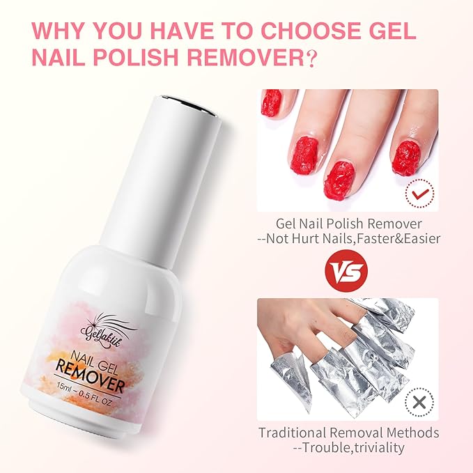 Gel Polish Remover Kit for Nails, 15ml Gel Polish Remover with 15ml Liquid Peel off Latex Tape, Fast Removal in 3-5 Minutes, No Soaking Or Wrapping, Peel Off Barrier Protector