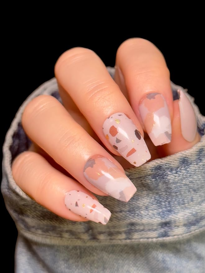| 20 Exquisite Gel Nail Polish Strips w/Application Accessories - No UV/LED Lamp Required (Camo Confetti)