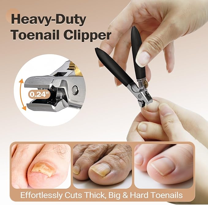 Sharp Nail Clippers for Thick Toenails & Seniors - Heavy Duty Fingernail & Toenail Clipper with Wide Jaw, Anti-Slip Grip, Safety Lock & Splash Guard for Men, Women & Kids