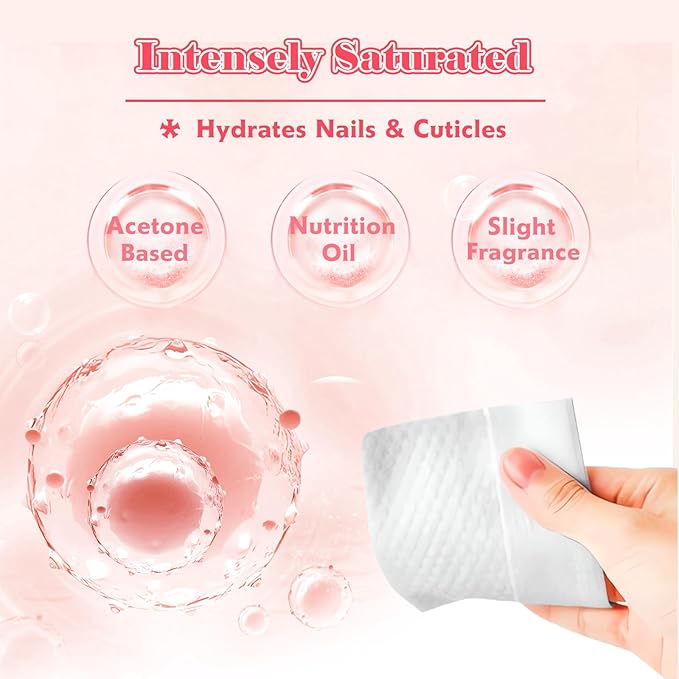 100PCS Nail Polish Remover Pads Acetone Nail Polish Remover Wipes Quickly Remove Nail Polish Wipe Travel-Friendly Large Size Individually Wrapped Moisturizing Wet Wipes For Nails