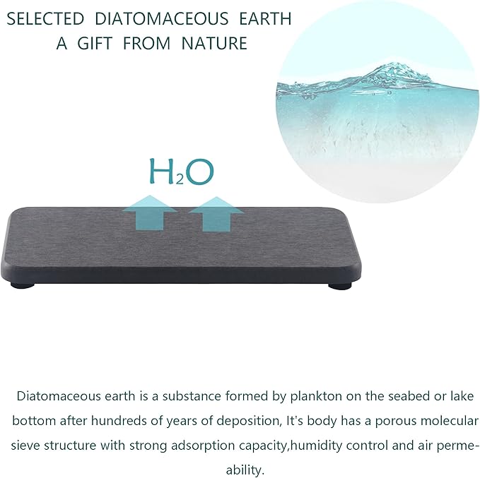 2 Pcs Water Absorbing Stone Trays, Kitchen/Bathroom Sink Soap Dish, Diatomite Tray Used for Hand Soap & Cosmetic Bottles in The Modern Home, 3.5" W x 7.1" L, Dark Gray