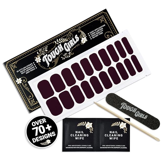 | 20 Exquisite Gel Nail Polish Strips w/Application Accessories - No UV/LED Lamp Required (Deep Purple - Matte Finish)