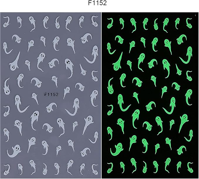 Halloween Nail Art Stickers Decals 3D Self-Adhesive Cute Luminous Ghost Nail Stickers 6 Sheets Glow in The Dark Ghost Bat Nail Decals Supplies Halloween Stickers for Women DIY Manicure Decorations