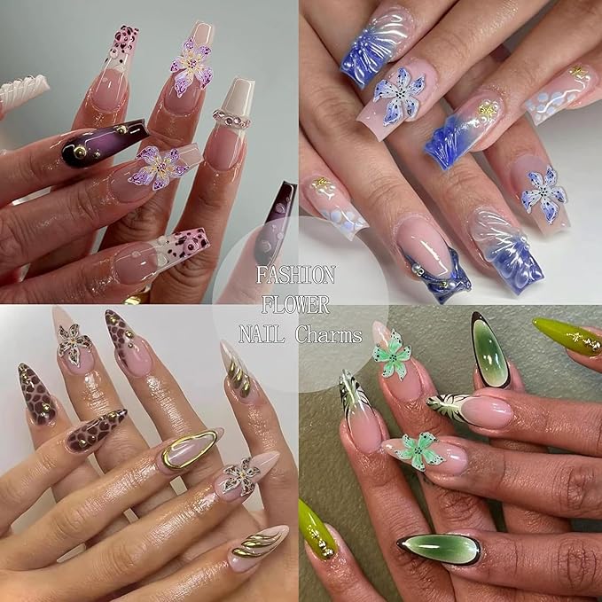 Flower Nail Art Charms with Rhinestones Glue Gel Cream Flatback Pearls Luxurious Nail Gems Supplies Accessories Gold Silver Nails Decoration Pearls for Women Nails Design